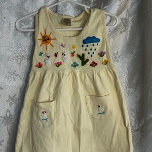 Whimsical, Butter Yellow Size 4 embroidered / appliqué dress, "Arte Alania"